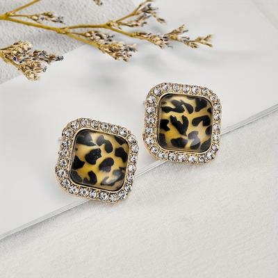 1 Paar geometrische quadratische Ohrstecker mit Leopardenmuster für Frauen im Vintage-Stil, Goldfarbe, Hochzeitsfeier, Schmuck, Geschenke