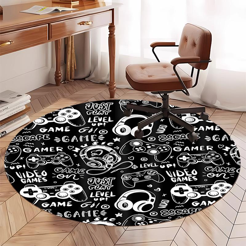 Runder Teppich mit Spielcontroller-Aufdruck, Stuhlteppich, Läufer, Fußmatte für Eingangsbereich, für Bürostuhl, Wohnzimmer, Schlafzimmer, Küche.