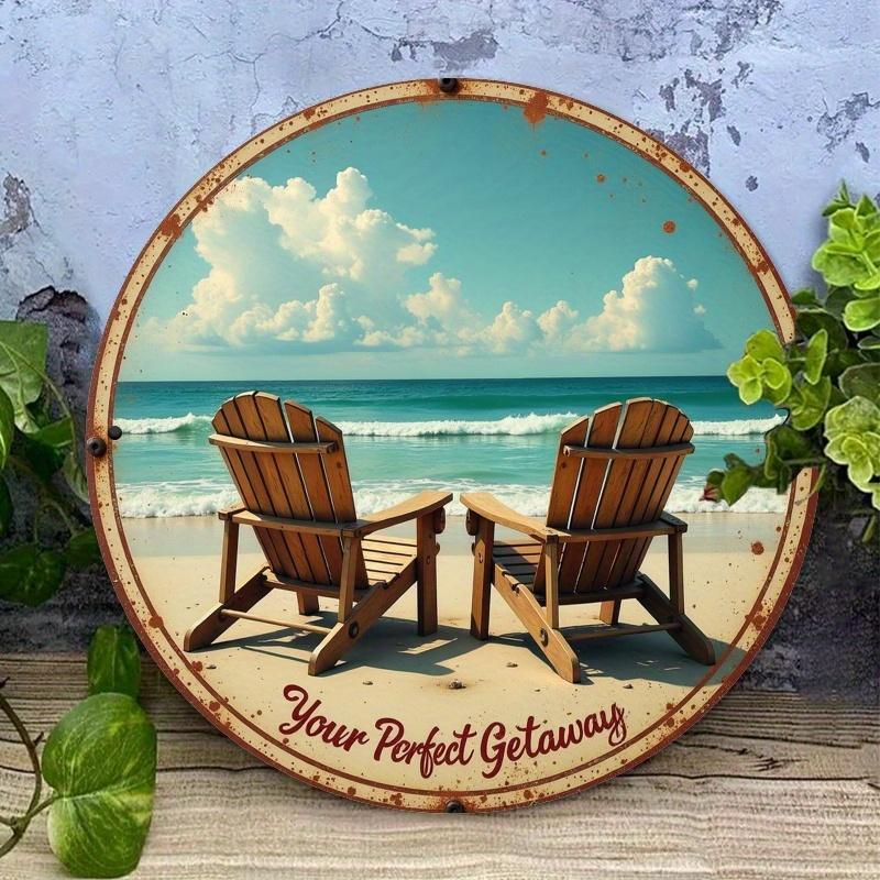 

2d Flat 20*20cm, Circular Wooden Sign, A Symbol of Leisurely Time By The Seaside, A Unique, Durable, and Easy To Hang Wooden Decoration, Suitable 20*20cm