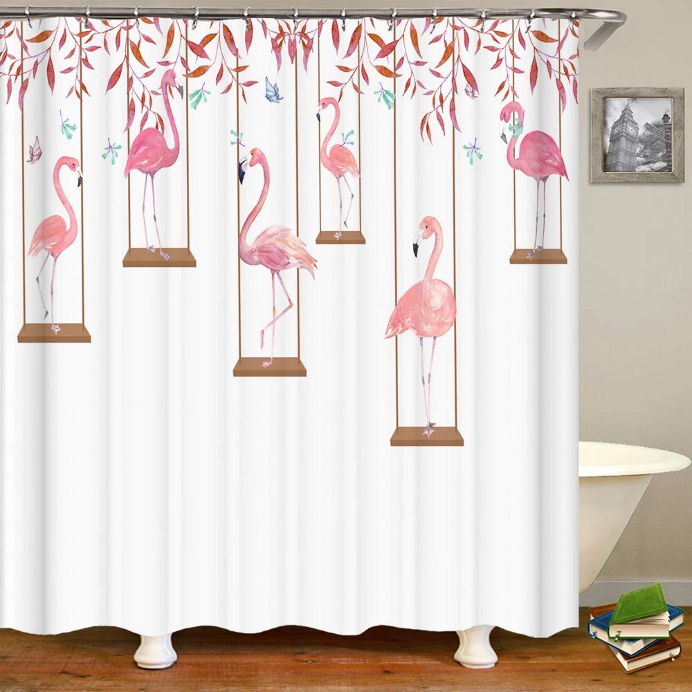 Flamingo Shower Curtain 3D Printing Plants Flowers Birds Waterproof Polyester Curtain Beach Shower Curtains Bathroom Home Decor
