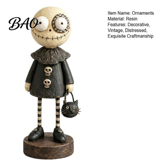 Collectible Resin Art Crafts Halloween Pumpkin/Skeleton Figurine, Desktop Ornament, Retro Cartoon Thanksgiving Home Decorations Humanoid Statue