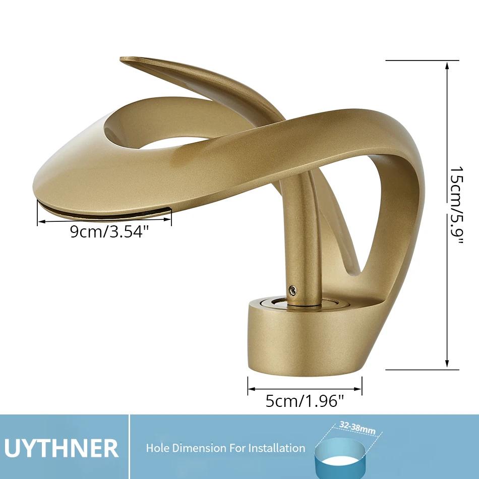 Uythner Luxury Creative Waterfall Basin Faucet Single Handle Deck Mount Basin Tap Black Brass Bath Hot Cold Water Vanity Tap