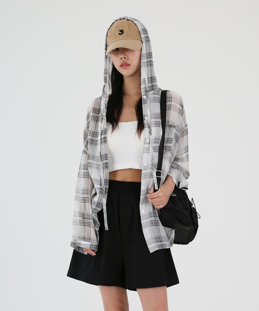 UMM Women'S See-Through Oversized Check Hoodie