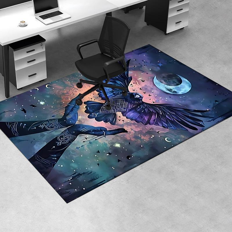 Office Carpet Chair Mat: Large Size, Decorative Raven Design for Home Décor, Suitable for Bedroom, L