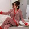 Women's Long-Sleeved Pajama Suit Long Trousers Sleepwear for Home Nightwear