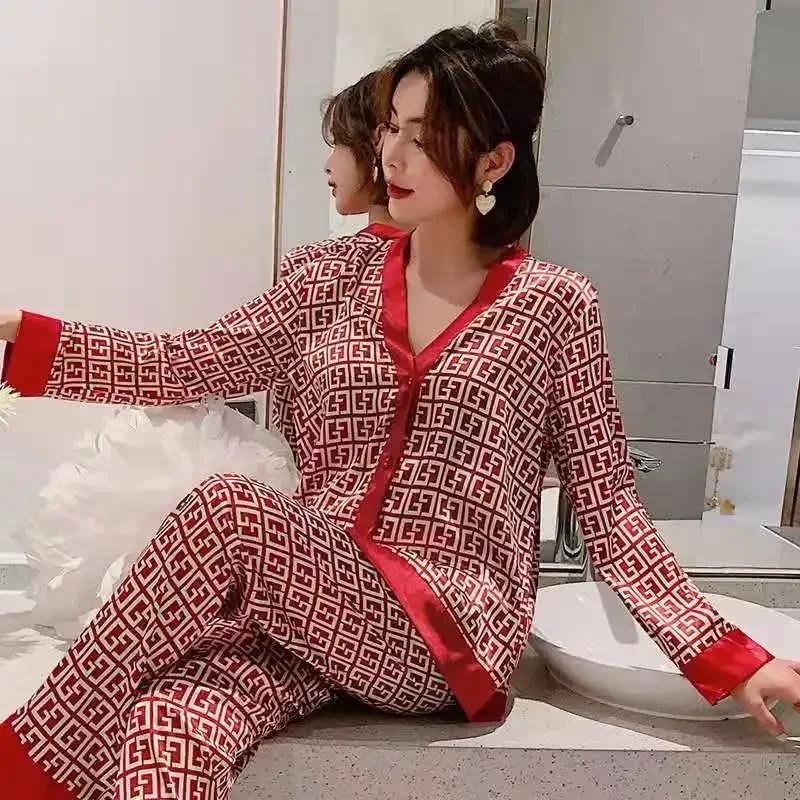 Women's Long-Sleeved Pajama Suit Long Trousers Sleepwear for Home Nightwear