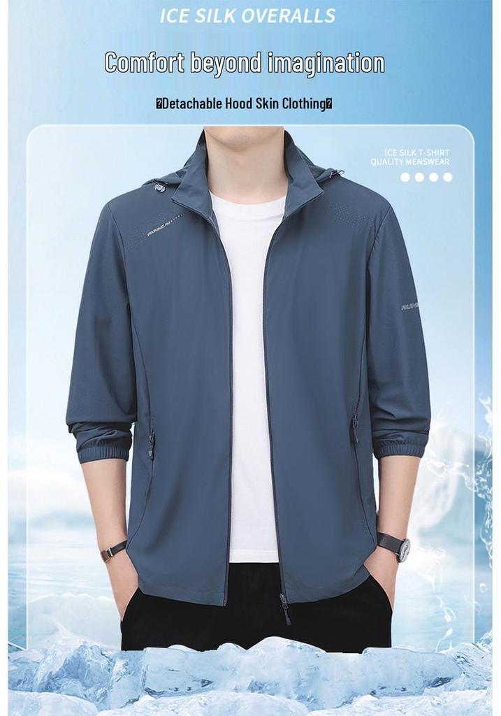 Men's Summer Hooded Ice Silk UPF50+ Sun Protection Jacket for Outdoor Fishing
