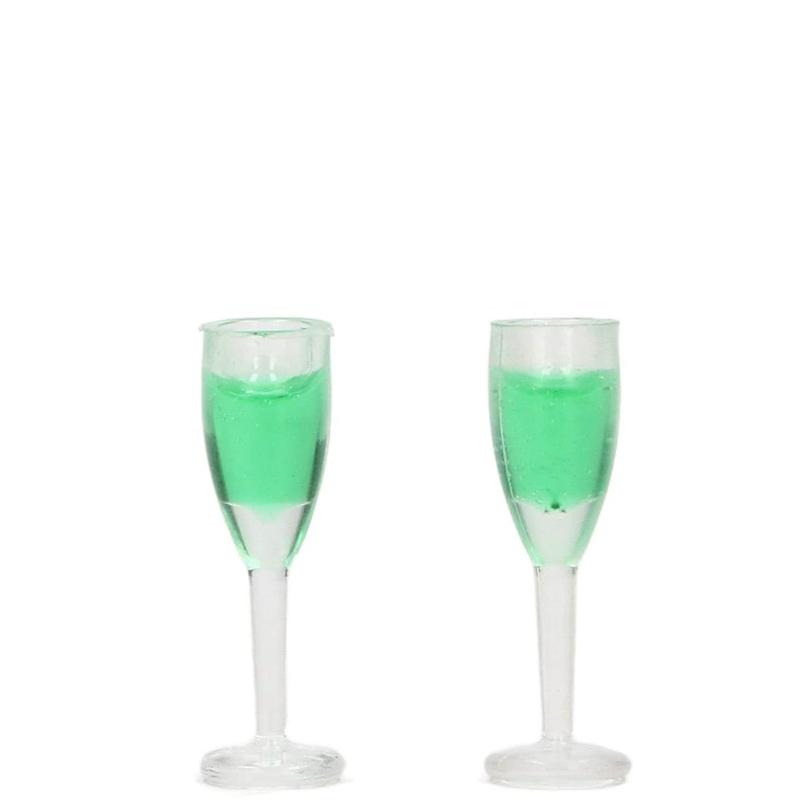 

1/4 PCS Mini Champagne – 1:12 Bottle, Glass & Ice Bucket in Green, Resin fairy garden paths micro landscapes Dollhouse Bar Scene