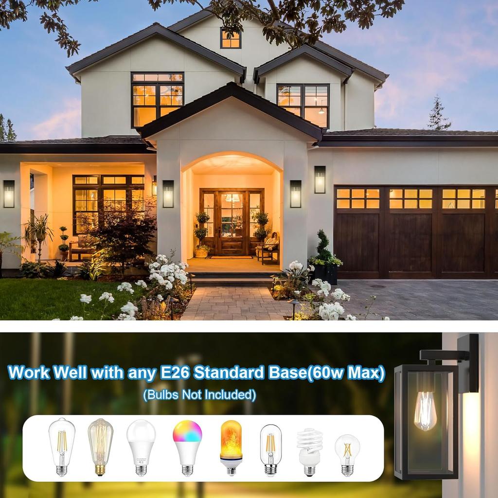 Outdoor porch wall light, waterproof lantern with frame and clear glass shade, modern wall light for patio entrance corridor