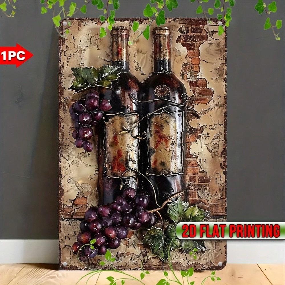 

1 Piece Vintage Wine Grape Metal Wall Art UV Printed Waterproof Iron Decoration Pre Drilled Easy Mount Home Bar Kitchen 20x30