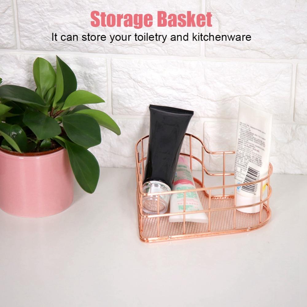 Rose Golden Heart Shape Storage Basket Heart Shaped Metal File Storage Basket  Household Use