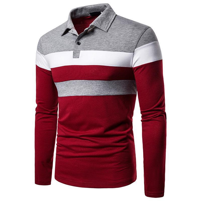 Men's Long-Sleeve Polo Shirt, 3-Color Design, Trendy European & American Casual Fashion T-Shirt 2023.