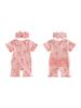 Toddler Girls Floral Print Sleeveless Romper with Ruffled Hem and Matching Headband Set for Summer Outfits