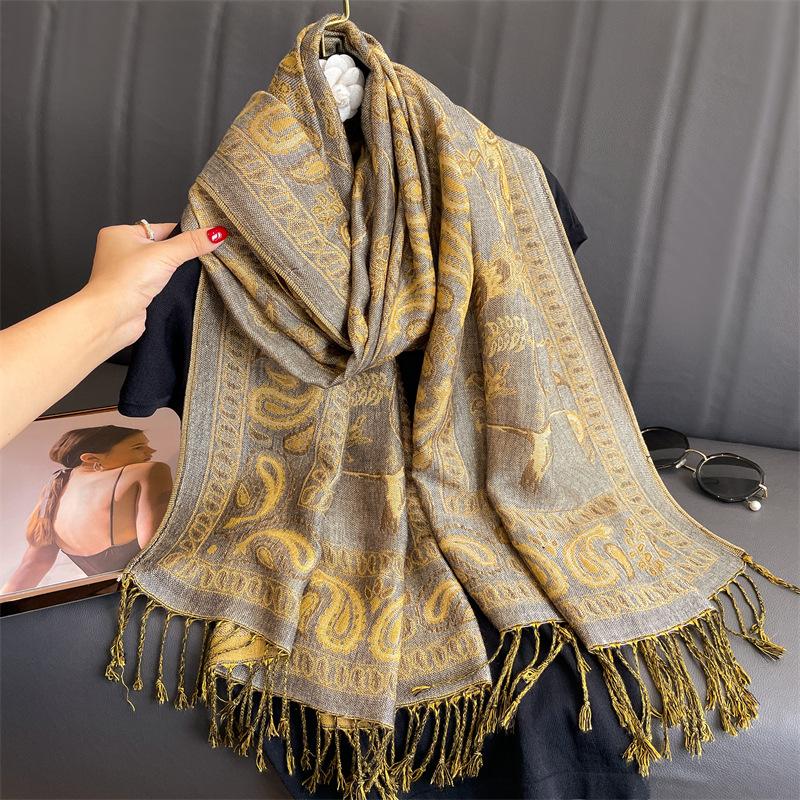 Classic Imitation Cashmere Four-Season Versatile Jacquard Cashew Fringed Scarf Long Scarf
