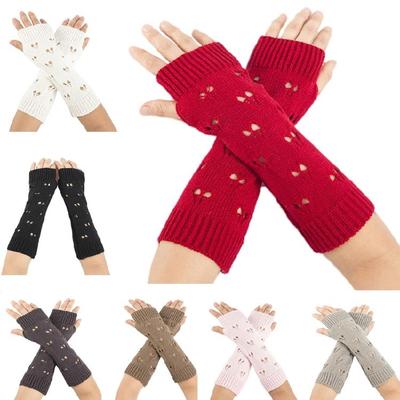 Winter Hand Gloves Soft Warm Gloves Arm Crochet Hollow Out Fingerless Gloves