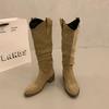 Fashion Autumn Winter Vintage Woman Knight Knee High Boots Shoes Ladies Concise Slip On Western Cowboy Botas