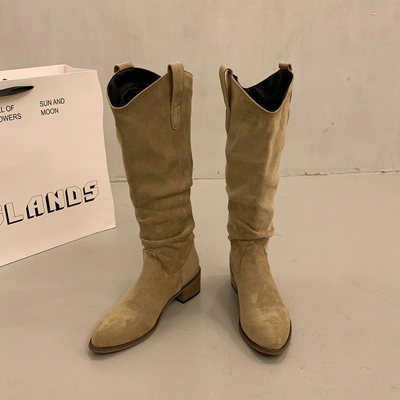 Fashion Autumn Winter Vintage Woman Knight Knee High Boots Shoes Ladies Concise Slip On Western Cowboy Botas