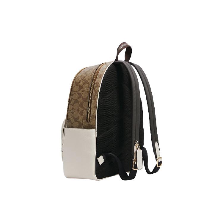 Coach Leder Patchwork Mit PVC Rucksack Groß Damen Weiß Braun Monogramm