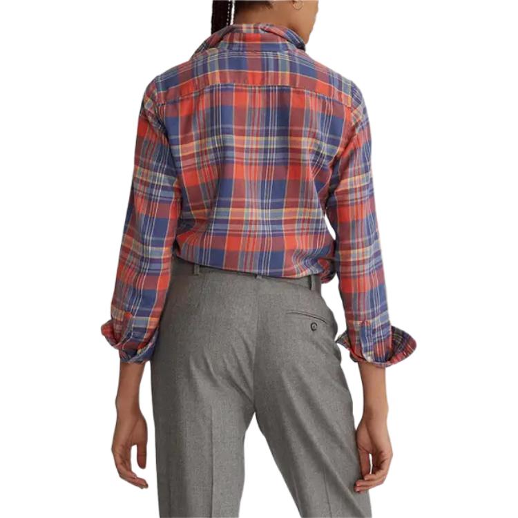 Polo Ralph Lauren Embroidered Polo Collar Button Plaid Long Sleeve Shirt Women shirts 211814339-001