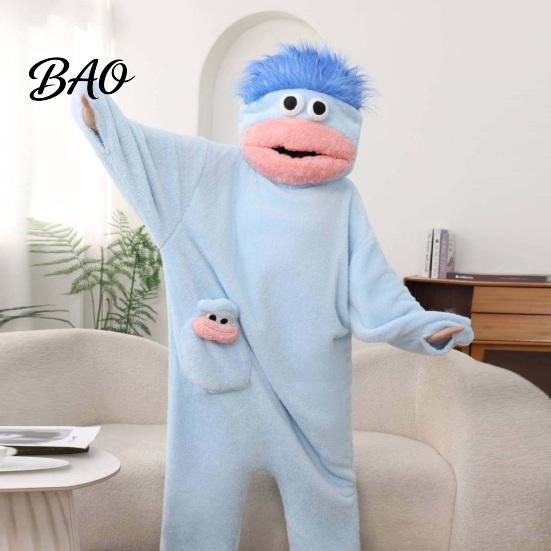 Cute Animal Onesie for Kids Funny Wearable Big Mouth Pajamas Kids, Adults, Cosplay Children Fleece Cozy Home Loungewear, Hooded Soft Plush One-Piece