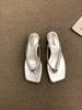 French thick-heeled flip-flops outside women's shoes 2025 new summer with skirt beach silver sandals