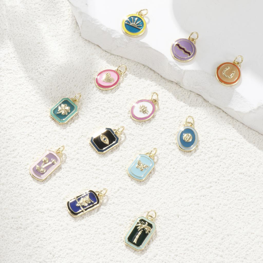 1 Piece Brass Charms 18K Real Gold Plated Enamel Heart Butterfly Sun Dandelion Pendants For DIY Necklace Barcelet Jewelry Making