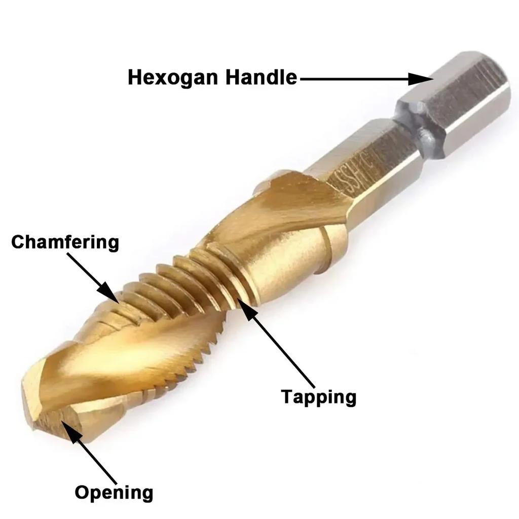Sechskantschaft, titanbeschichtet, HSS-Gewinde, metrisch, Gewindebohrer, Schraubenmaschine, Verbundgewindebohrer, M3, M4, M5, M6, M8, M10, Handwerkzeuge