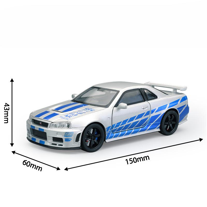 1:32 Scale GTR-R34 R35 Sports Car Model Toy Wheel Steering Alloy Diecast Vehicle Models Sound Light Pull Back Gifts for Kids