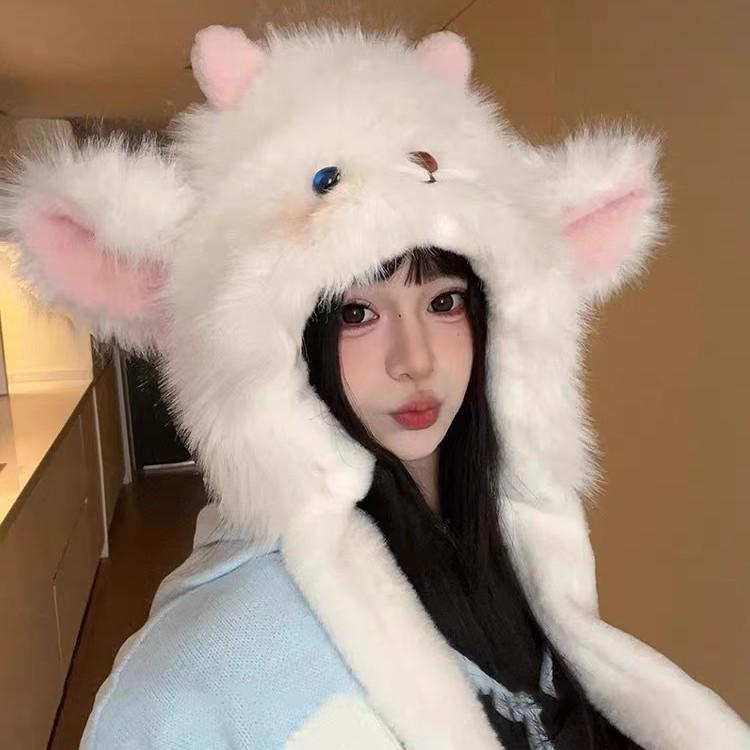 Women's Winter Plush Hat with Scarf & Ear Protection: Cold-Proof, Warm, and Thickened.