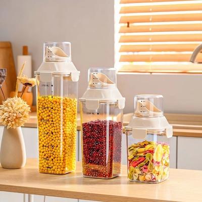Transparent Sealed Jar With Measuring Cup Moistureproof Grain Storage Jar Leak-Proof Food Storage Tank Kitchen Storing Grains