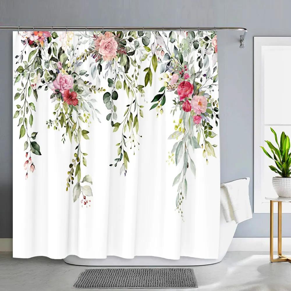 Spring Floral Hummingbird Shower Curtain for Bathroom Watercolor Flower Bird Modern Decor Machine Shower Curtains Bathroom Decor