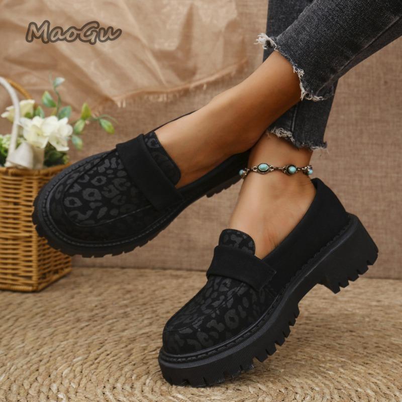 Mode Grote Maat 35-43 Instappers Luipaardprint Casual Schoenen Ronde Neus Antislip Dames Loafers Dikke Zool Enkele Schoenen Mocasines Mujer