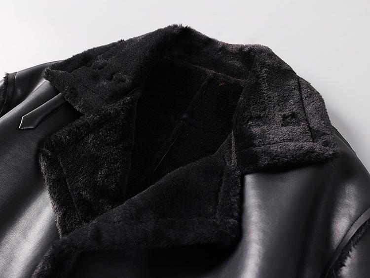 Men's Plus Size Fur-Lined Long Faux Leather Trench Coat