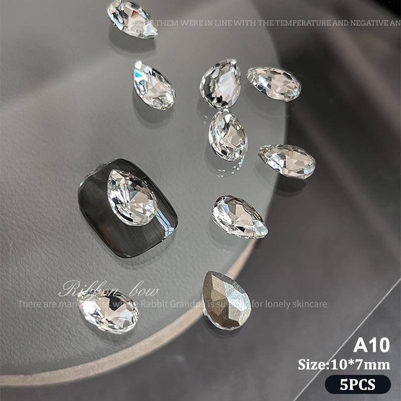 5Pcs Sparkle Sharp Diamond Nail Art Rhinestones Jewel Decoration Mix Clear White Nail Charms Ornaments