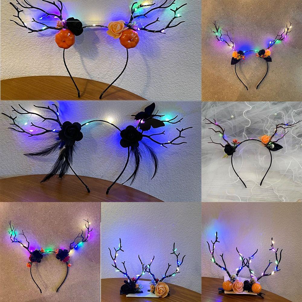 Elk Ears Halloween Glowing Antler Hair Hoop Pumpkin Kids Head Wear Photo Props