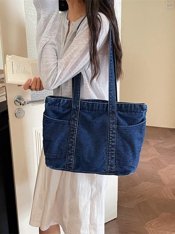 Women's Large Canvas Denim Tote - Lightweight and Versatile Shopping or Student Bag