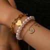 18k Gold-Plated Stainless Steel Heart & Key Bracelet with Inlaid Diamonds, European-American Style, Color Retention