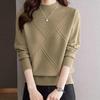 Women Solid Half High Collar Cashmere Sweater Autumn Winter Loose Plus-Size Knitted Wool Casual Sweater Bottoming Shirt