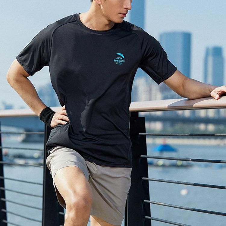 Anta Breathable Quick-Dry Crew-Neck Slim-Fit Straight-Cut Short-Sleeve T-Shirt Men Tops Black 952225107-6