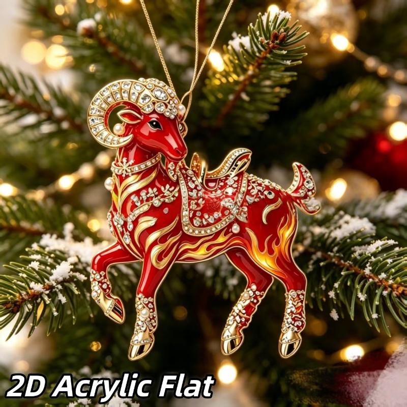 1Pcs Christmas Tree Pendants 2D Acrylic Flat Goat Pendants Cute Animal Hanging Ornaments For Decor Party Supplies  Year Gifts