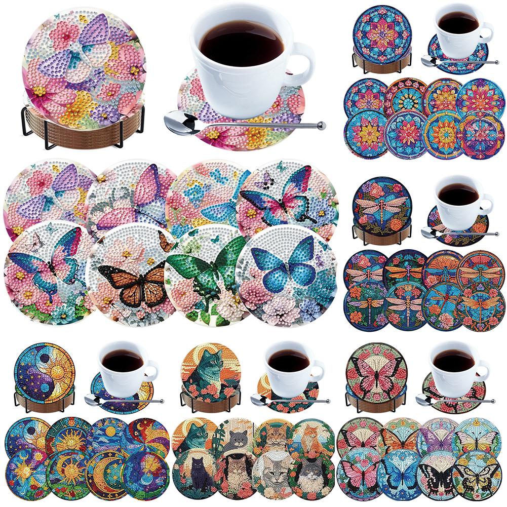 8pcs Animal DIY Diamond Painting Art Coaster Kit Special Shape Diamond Painting Crafts Coaster for Adults Beginner Gift Supplies
