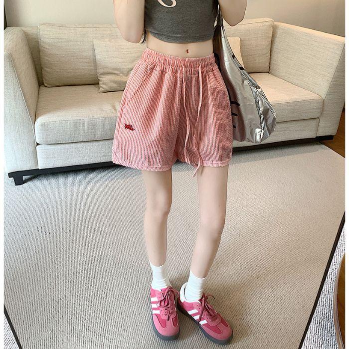 

Ретро-шорты с вертикальными полосками и вышитыми буквами, широкие свободные летние брюки, универсальные повседневные брюки 4XL