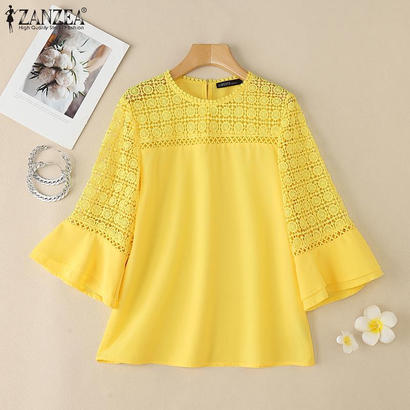

ZANZEA Women Casual Hollow Out Crochet Patchwork Loose Blouse M