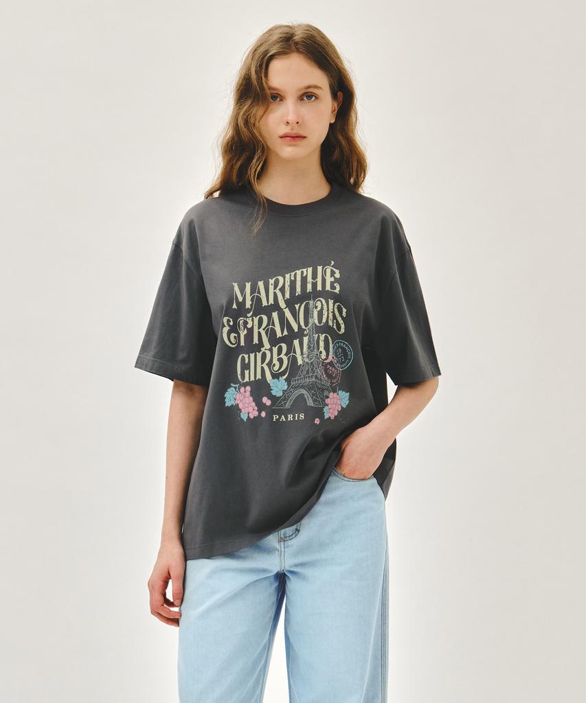 Malittepeulangsowajeobeo W Vintage Eiffel Tower Logo Oversized Tee Charcoal