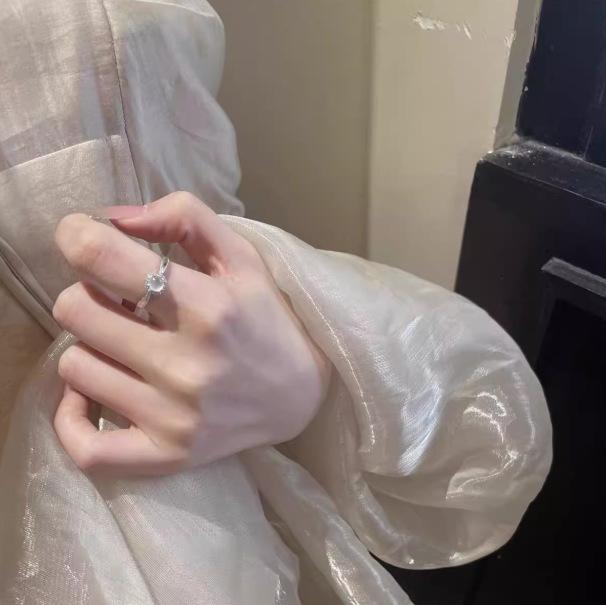 Exquisite White Moonlight Diamond-Encrusted Imitation Jade Ring - New Chinese Ancient Style Index Finger Accessory