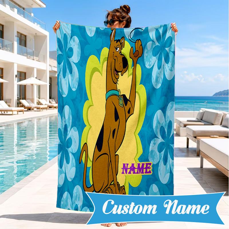 Custom Name Scooby dog Beach Towel, Soft Quick-Dry Beach Towel, Ideal for Pool, Camping, Perfect Travel Essential Gift