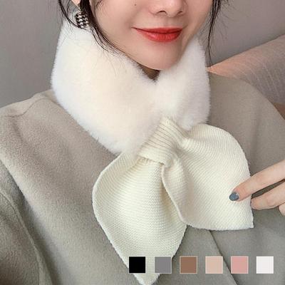 Women's Winter Plain Ribbon Petite Fur Muffler Scarf