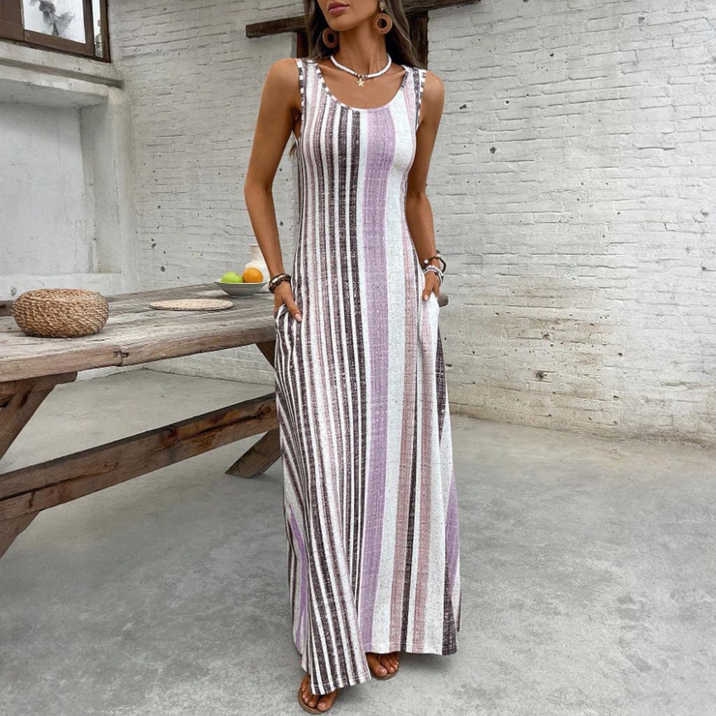 Women's Dress Casual Flowy Dresses R-neck Vocation Boho Beach Sundress