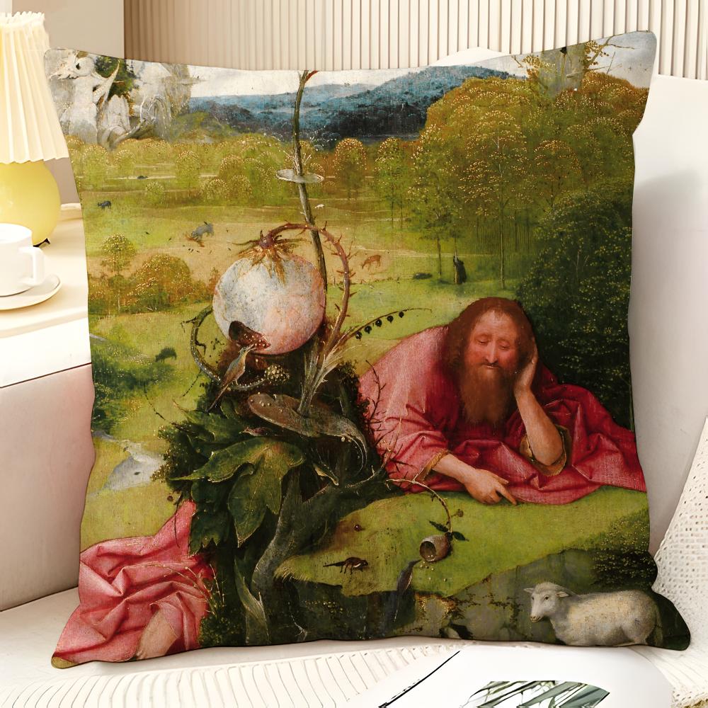 Surrealism Artist HHieronymus Bosch  Natural Linen Organic Fabric DoubleSided Printing Sofa Home Decor Gift Pillow Case