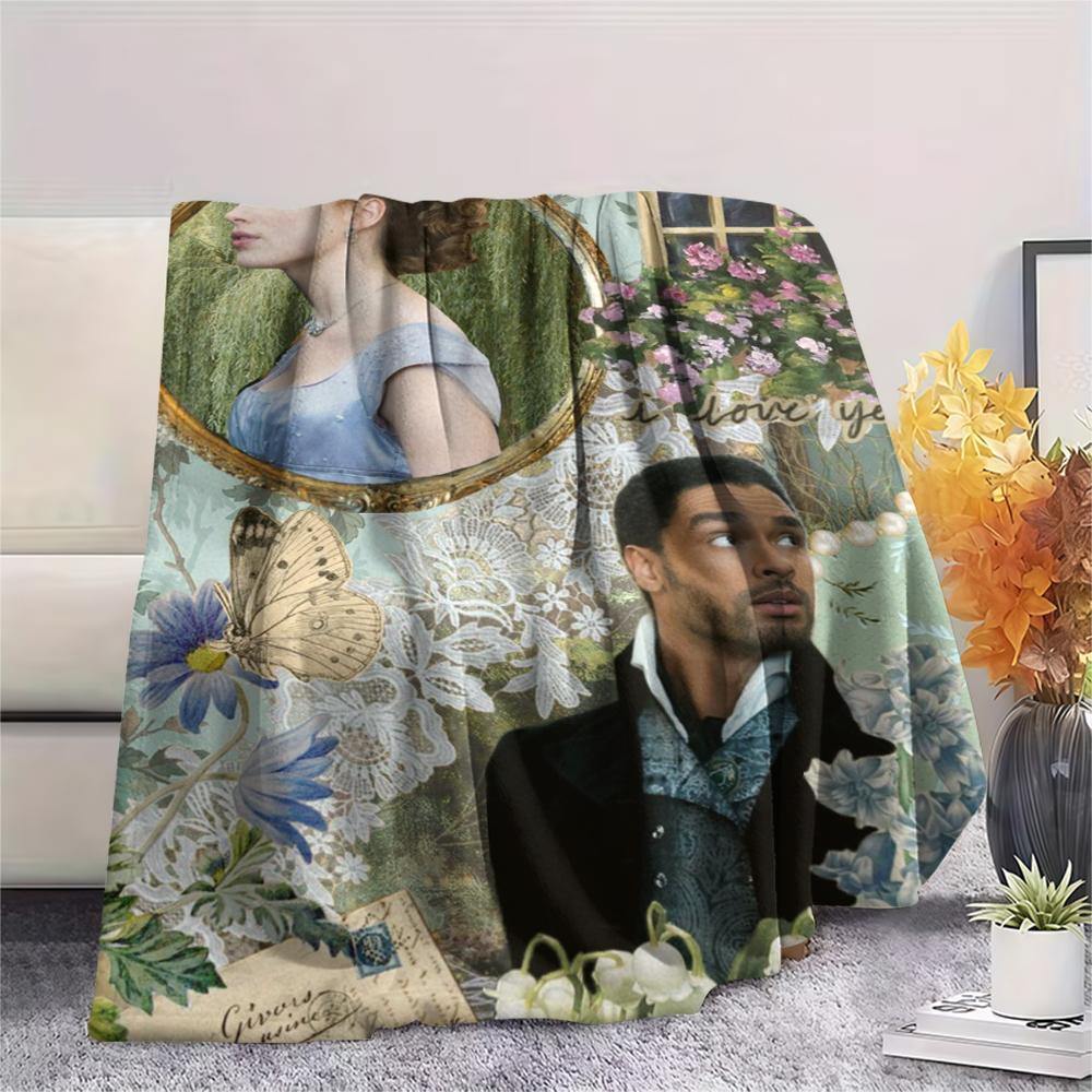 1PC Bridgerton Print Flannel Blanket, High quality Comfortable for All Seasons, Home Decor, Warmth and Comfort, Perfect for Christmas Gifts